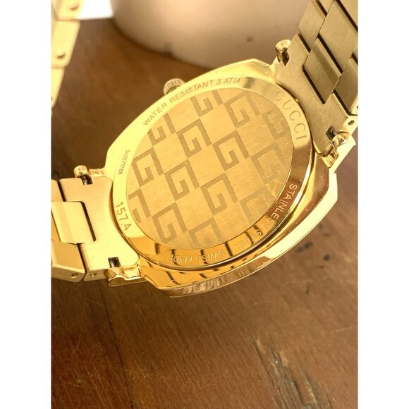 Gucci Unisex Watch YA157403 Grip Swiss Quartz Jump Hour Dial Gold Steel 35mm - Picture 7 of 14